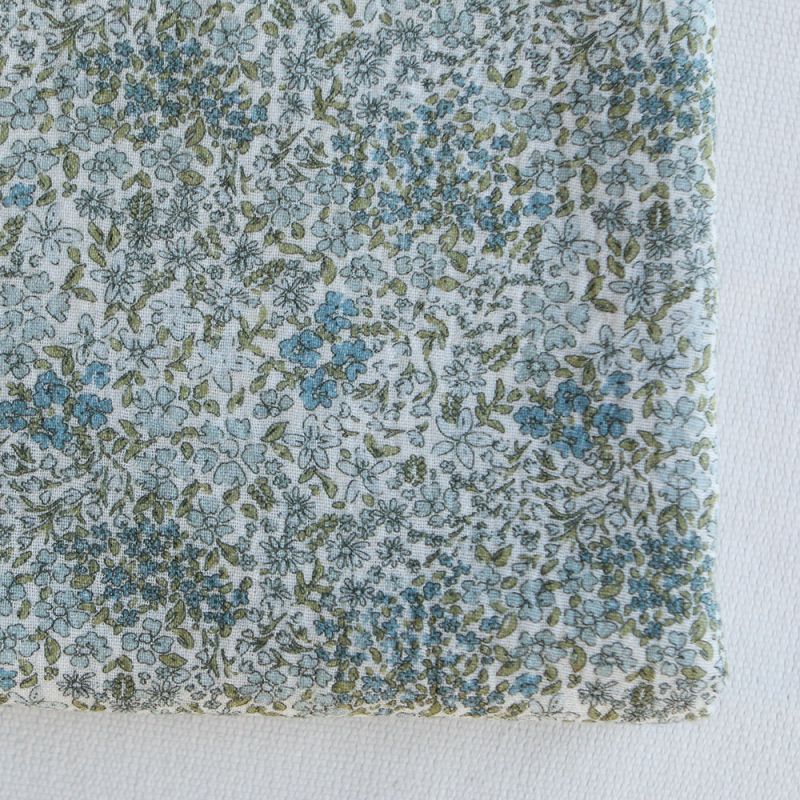 Double gaze de coton imprimé fleuri bleu