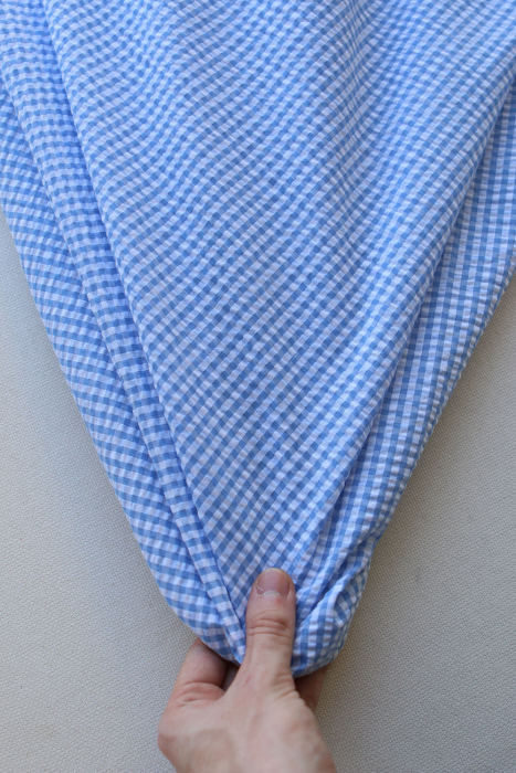 Seersucker / Coton mélangé gaufré vichy blanc et bleu ciel