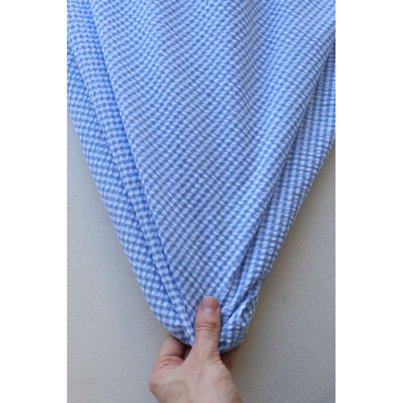 Seersucker / Coton mélangé gaufré vichy blanc et bleu ciel