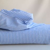 Seersucker / Coton mélangé gaufré vichy blanc et bleu ciel