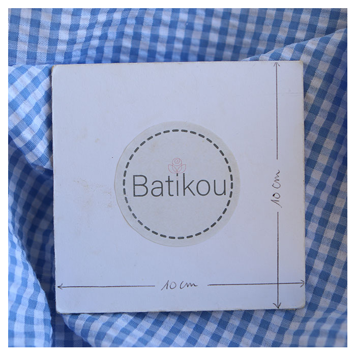 Seersucker / Coton mélangé gaufré vichy blanc et bleu ciel