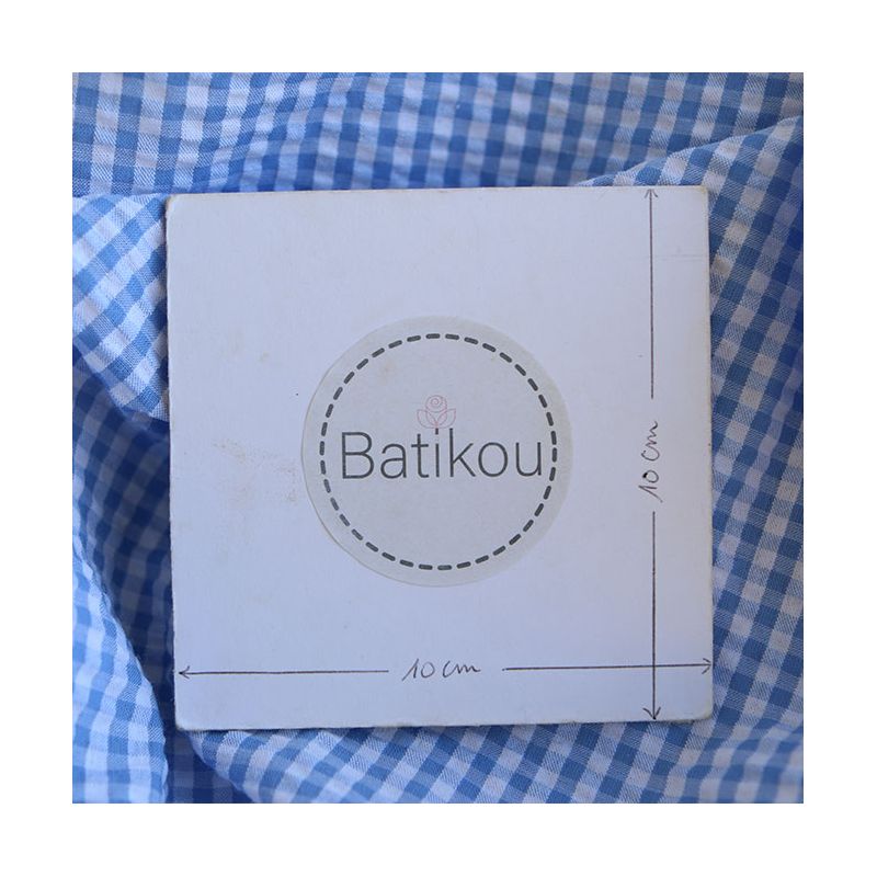 Seersucker / Coton mélangé gaufré vichy blanc et bleu ciel