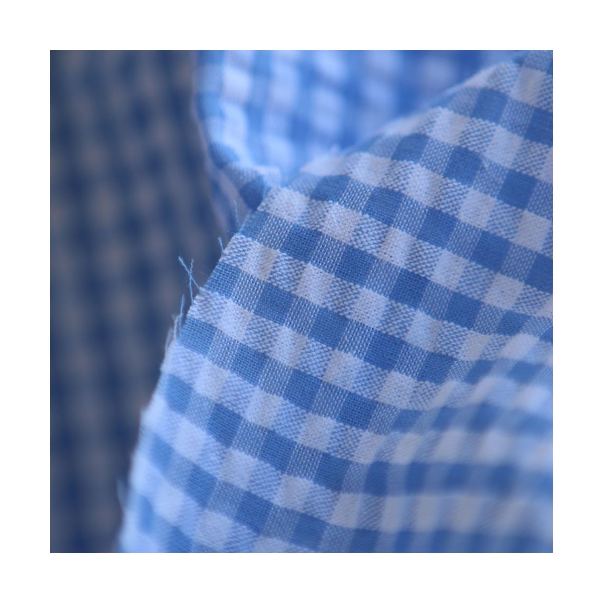 Seersucker / Coton mélangé gaufré vichy blanc et bleu ciel Seersucker / Coton mélangé gaufré vichy blanc et bleu ciel