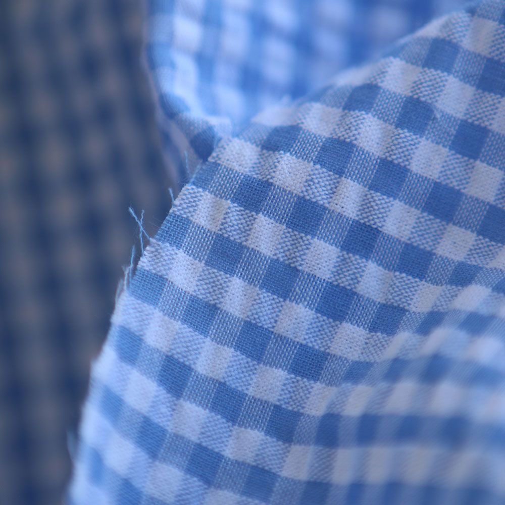 Seersucker / Coton mélangé gaufré vichy blanc et bleu ciel