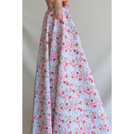 Gariguette - Popeline de coton BIO imprimé fleurs et fraises