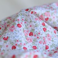 Gariguette - Popeline de coton BIO imprimé fleurs et fraises