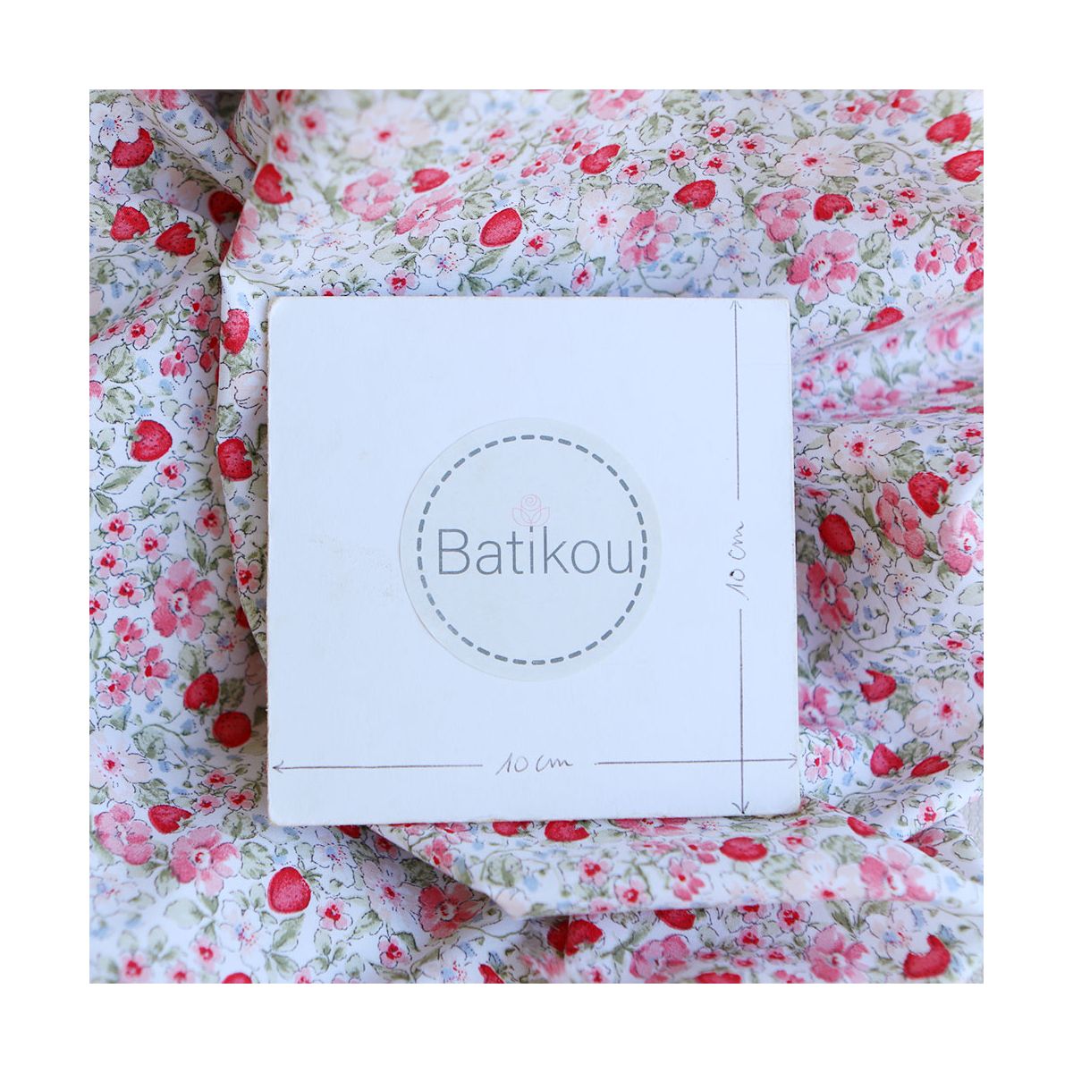 Gariguette - Popeline de coton BIO imprimé fleurs et fraises