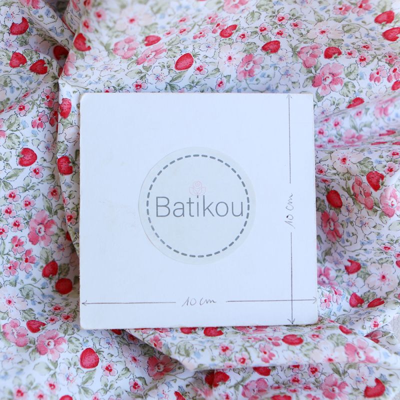 Gariguette - Popeline de coton BIO imprimé fleurs et fraises