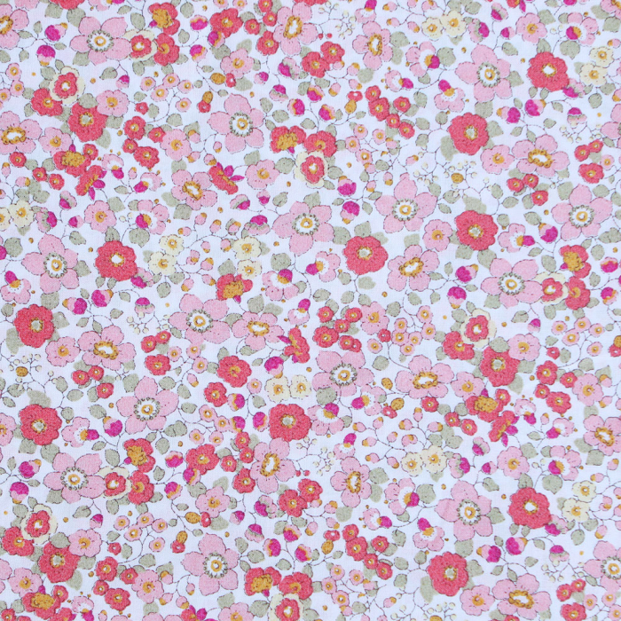 Clélie - Batiste de coton BIO à imprimé fleuri corail