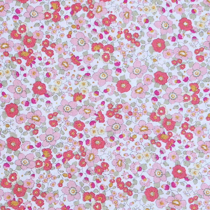 Clélie - Batiste de coton BIO à imprimé fleuri corail