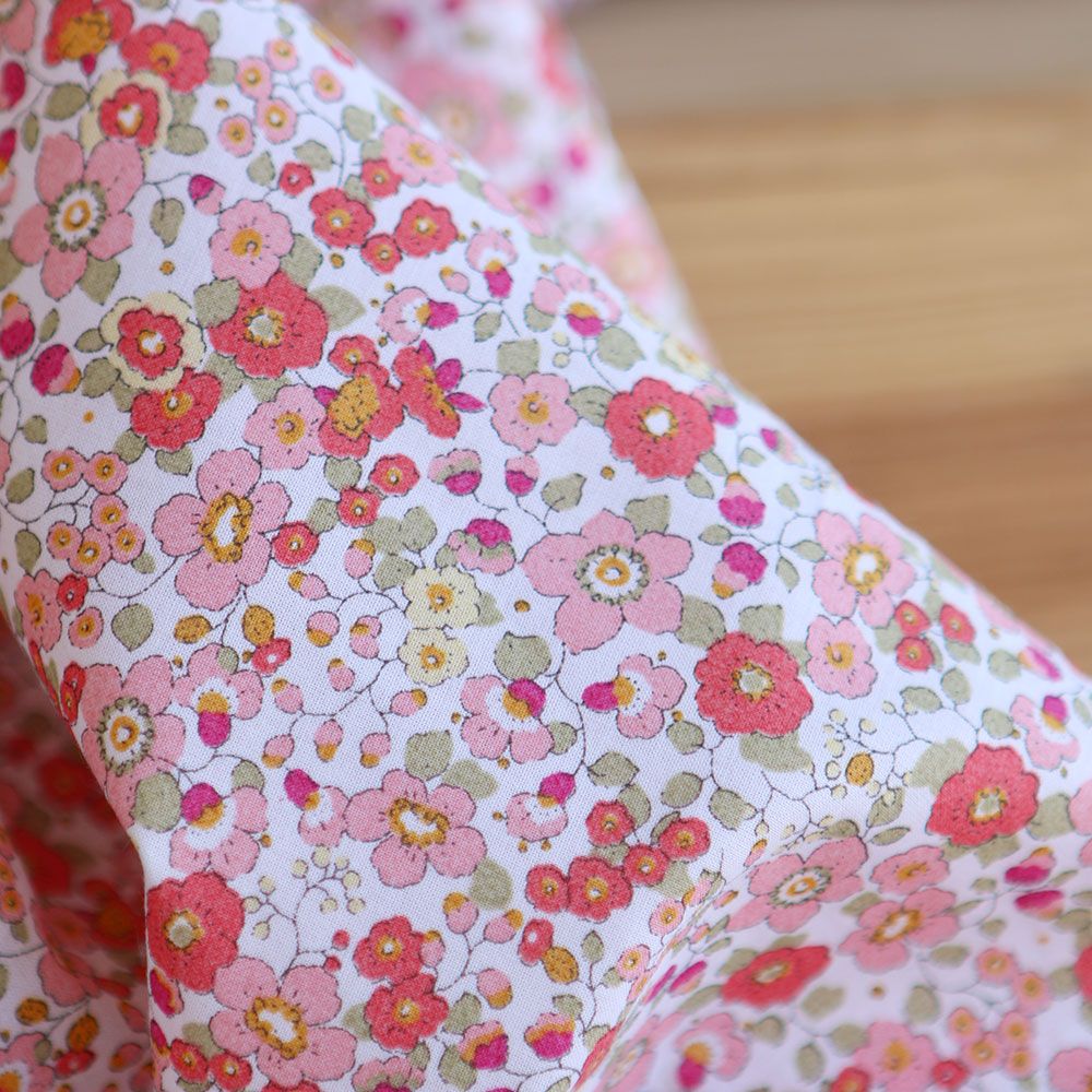 Clélie - Batiste de coton BIO à imprimé fleuri corail