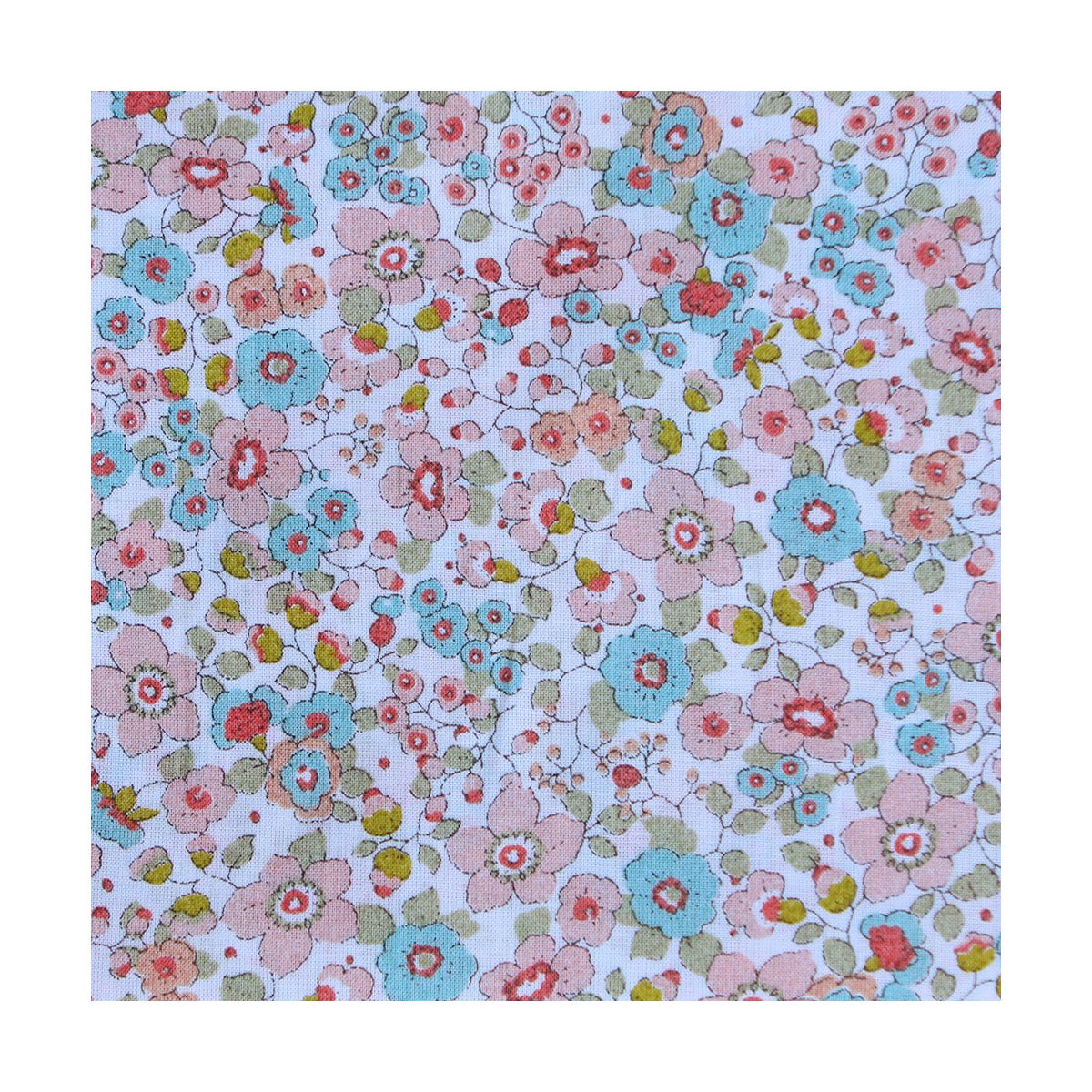 Clélie - Batiste de coton BIO à imprimé fleuri rose, bleu et vert Clélie - Batiste de coton BIO à imprimé fleuri rose, bleu et vert