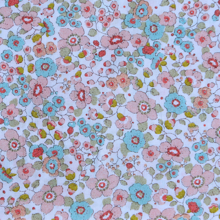 Clélie - Batiste de coton BIO à imprimé fleuri rose, bleu et vert
