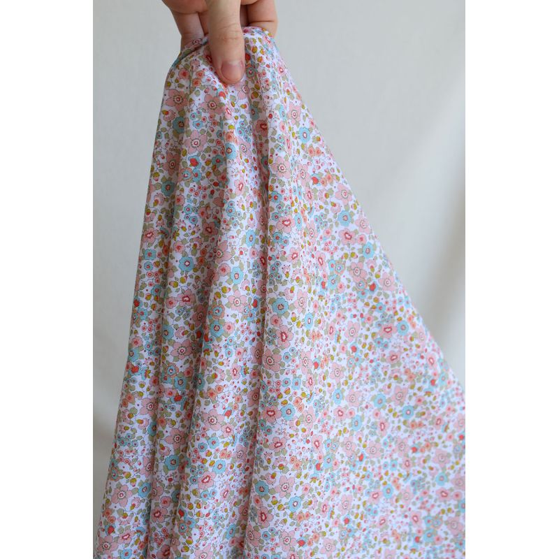 Clélie - Batiste de coton BIO à imprimé fleuri rose, bleu et vert