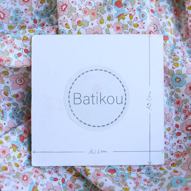 Clélie - Batiste de coton BIO à imprimé fleuri rose, bleu et vert