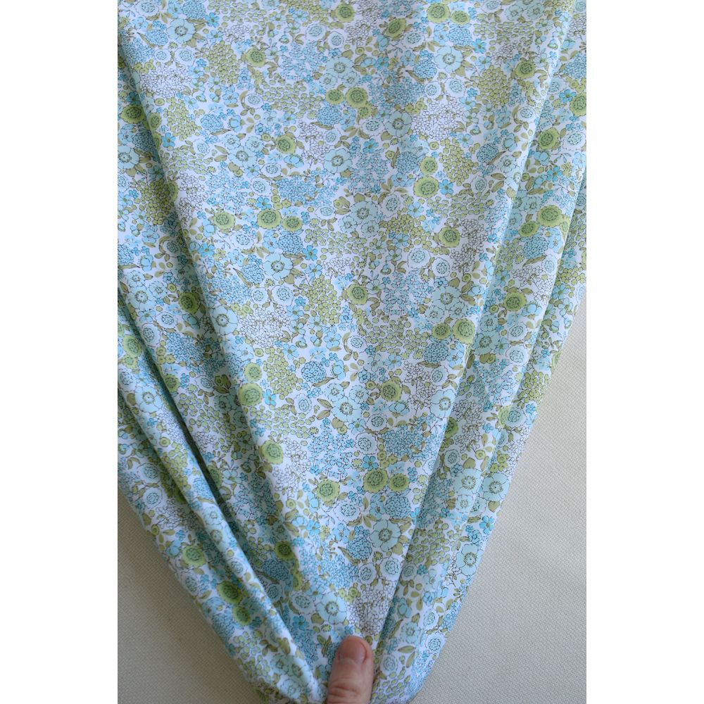 Charline - Popeline de coton BIO imprimé fleuri bleu