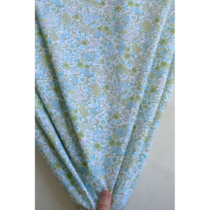 Charline - Popeline de coton BIO imprimé fleuri bleu