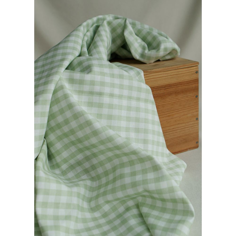 Victor - Tissu lin coton vichy 7mm blanc lait et vert amande