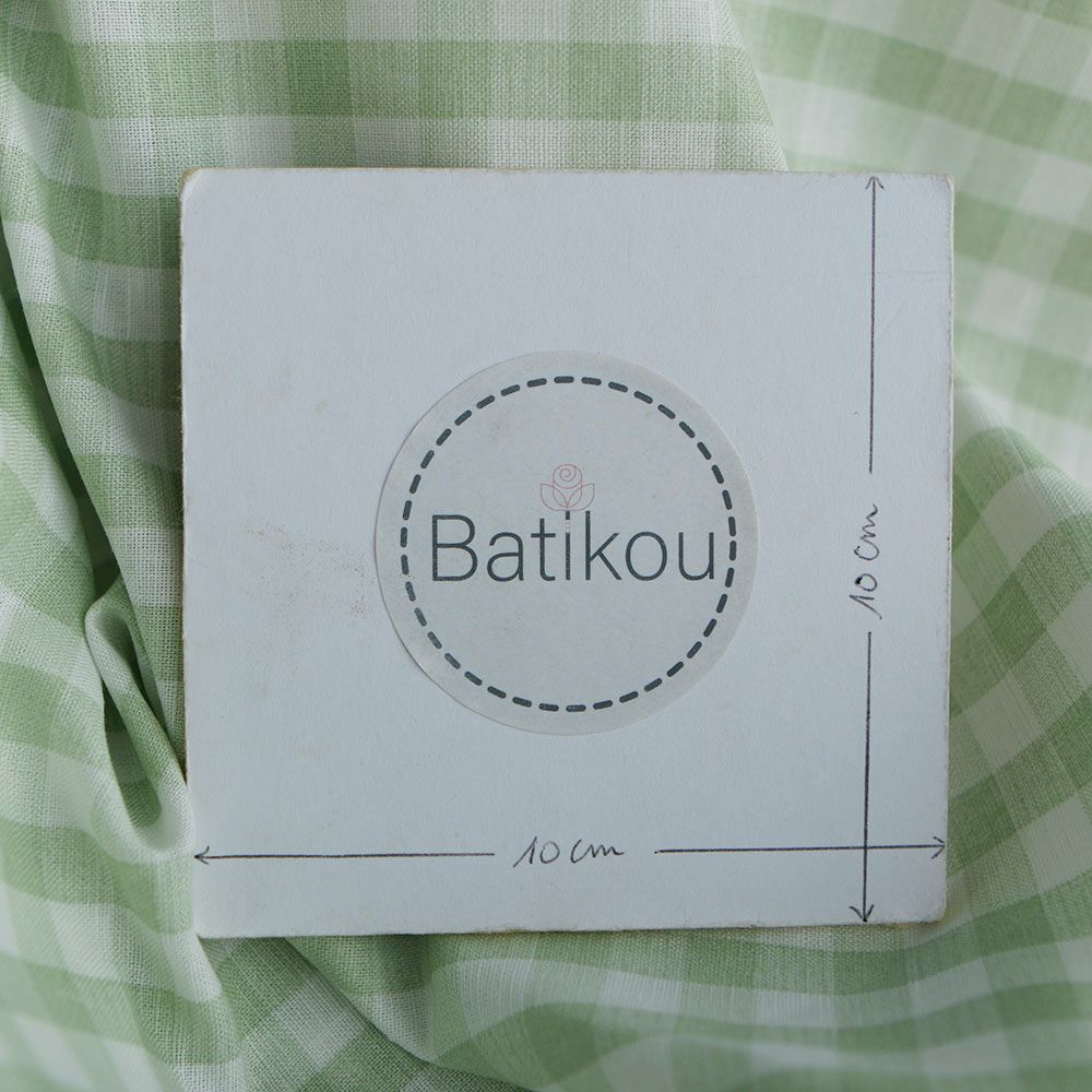 Victor - Tissu lin coton vichy 7mm blanc lait et vert amande