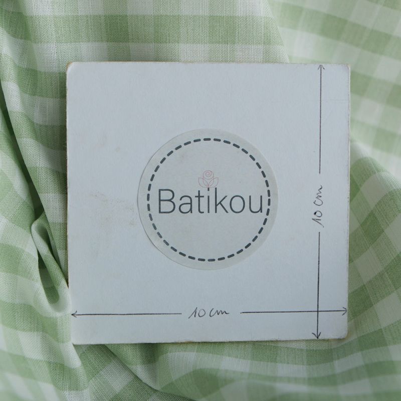 Victor - Tissu lin coton vichy 7mm blanc lait et vert amande