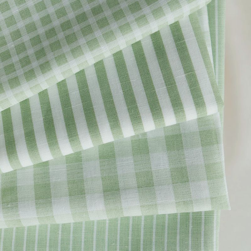 Victor - Tissu lin coton vichy 7mm blanc lait et vert amande