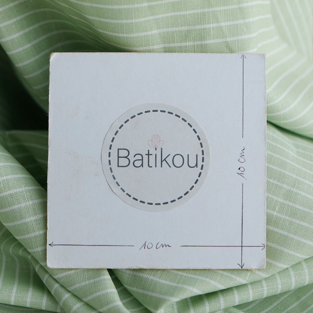 Baptiste - Tissu lin coton rayure 1mm blanc lait et vert amande