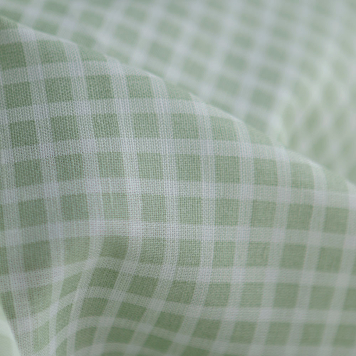 Paul - Tissu lin coton rayures 1mm blanc lait et vert amande