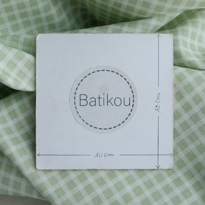 Paul - Tissu lin coton rayures 1mm blanc lait et vert amande