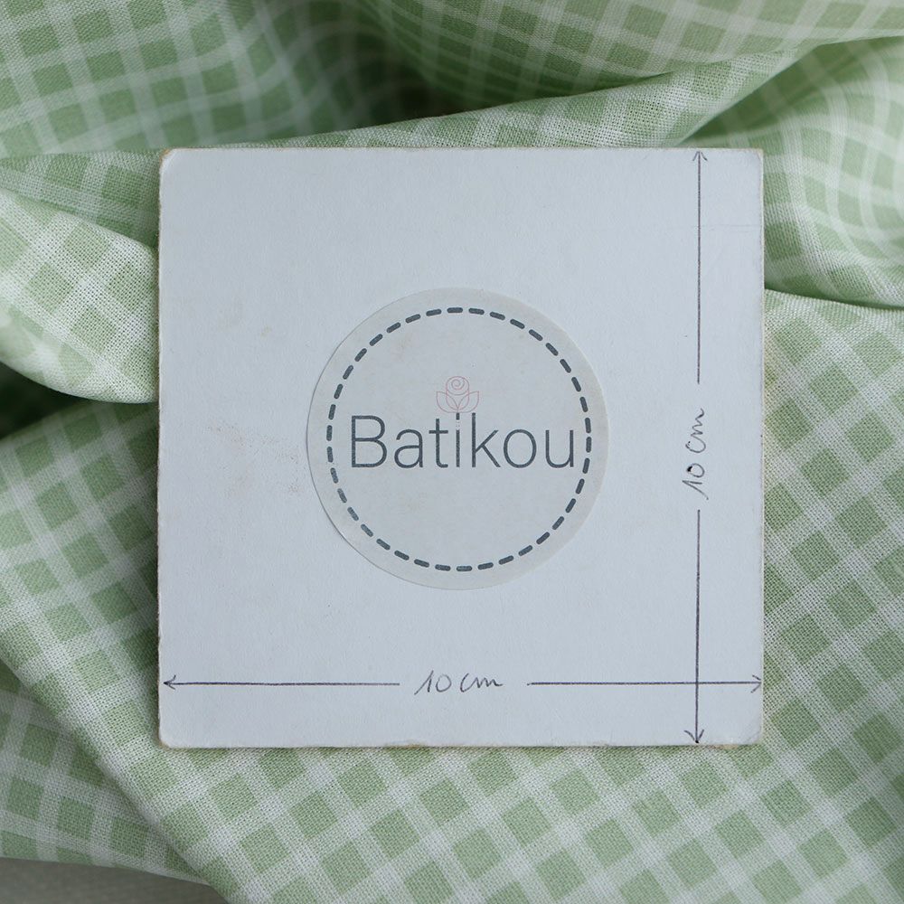 Paul - Tissu lin coton rayures 1mm blanc lait et vert amande