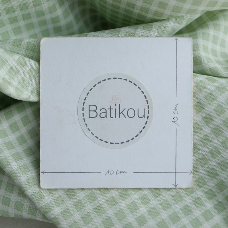 Paul - Tissu lin coton rayures 1mm blanc lait et vert amande