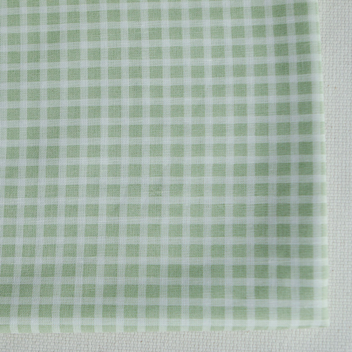 Paul - Tissu lin coton rayures 1mm blanc lait et vert amande