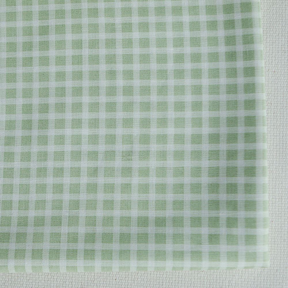 Paul - Tissu lin coton rayures 1mm blanc lait et vert amande