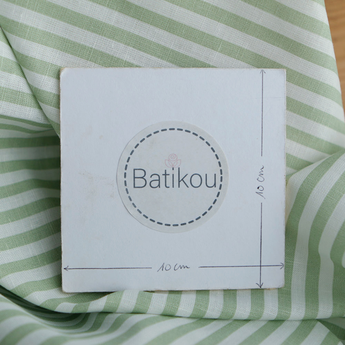 Lucas - Tissu lin coton rayures 6mm blanc lait et vert amande