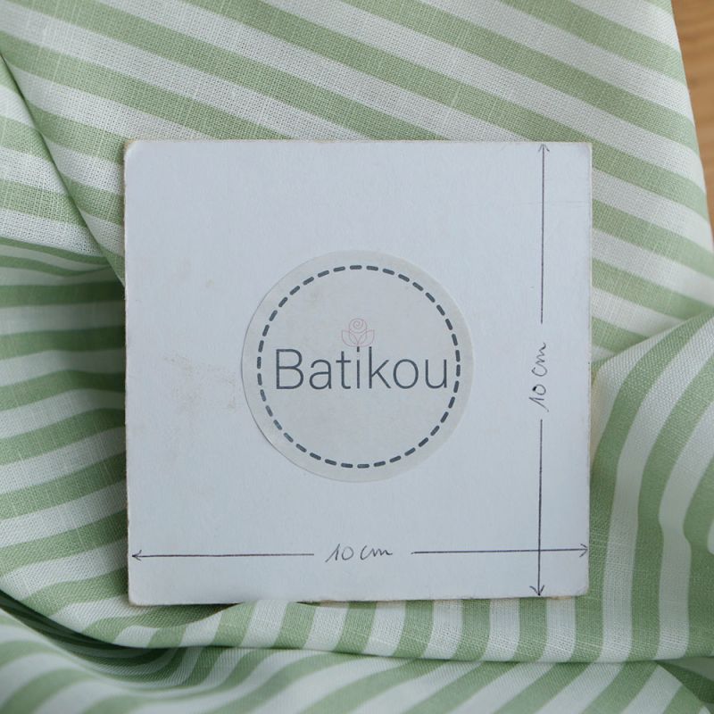 Lucas - Tissu lin coton rayures 6mm blanc lait et vert amande