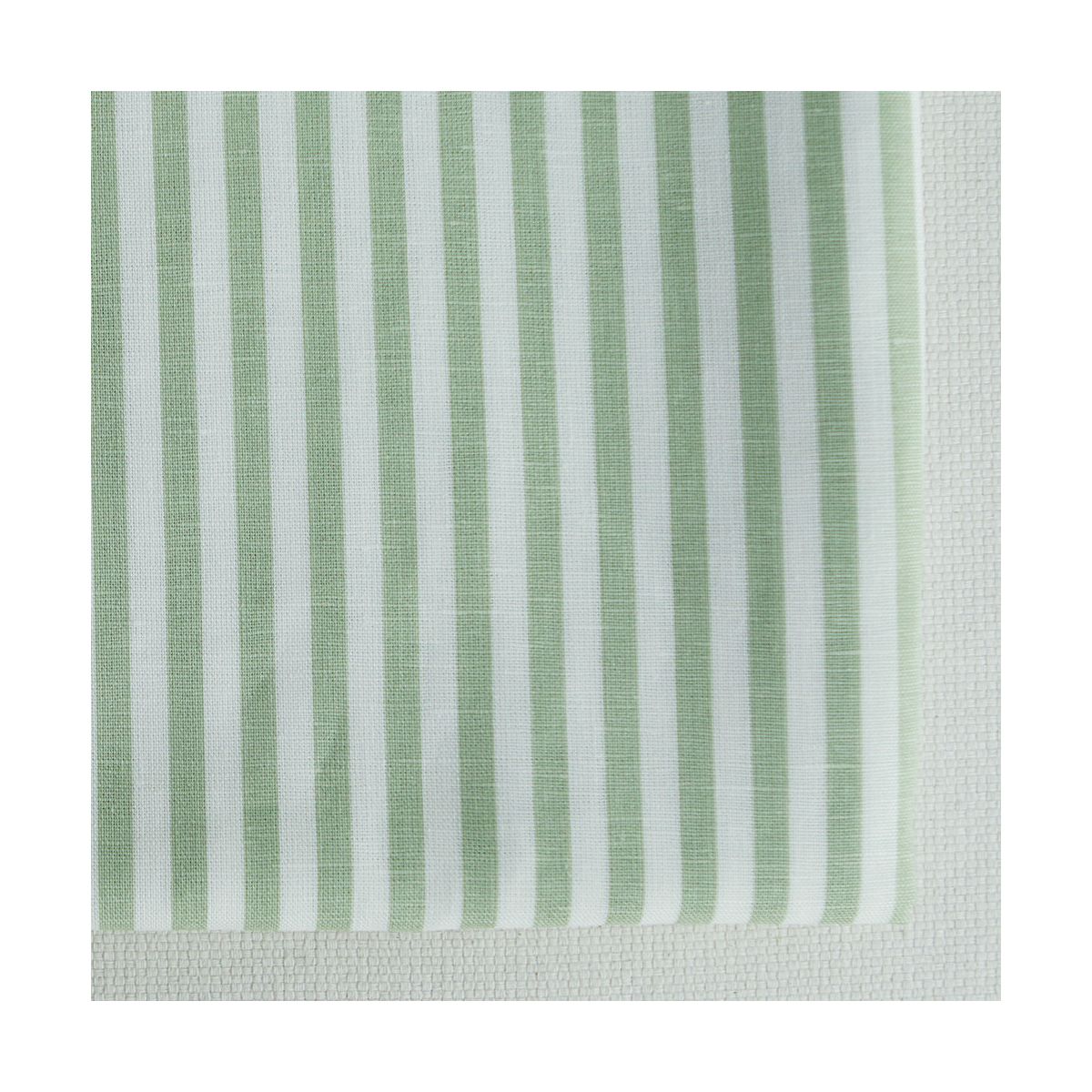 Lucas - Tissu lin coton rayures 6mm blanc lait et vert amande Lucas - Tissu lin coton rayures 6mm blanc lait et vert amande