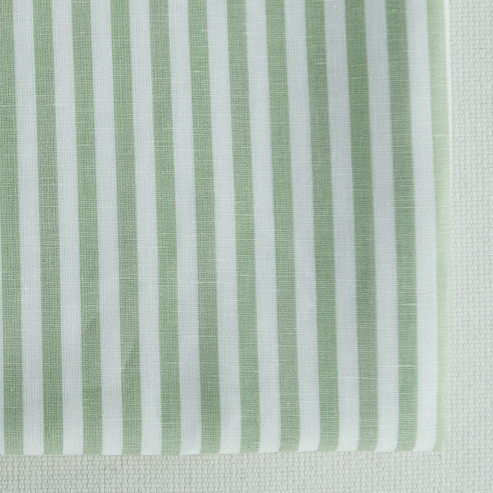 Lucas - Tissu lin coton rayures 6mm blanc lait et vert amande