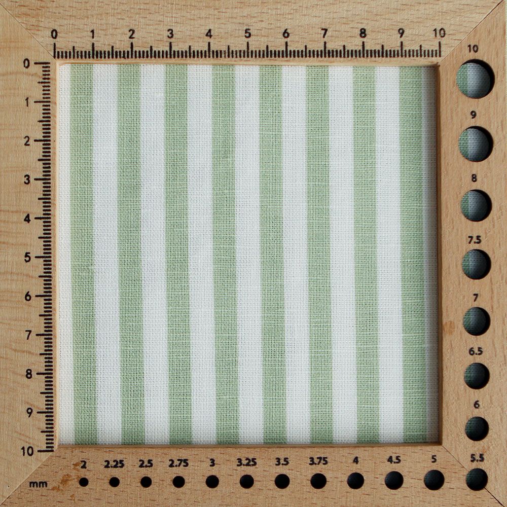 Lucas - Tissu lin coton rayures 6mm blanc lait et vert amande