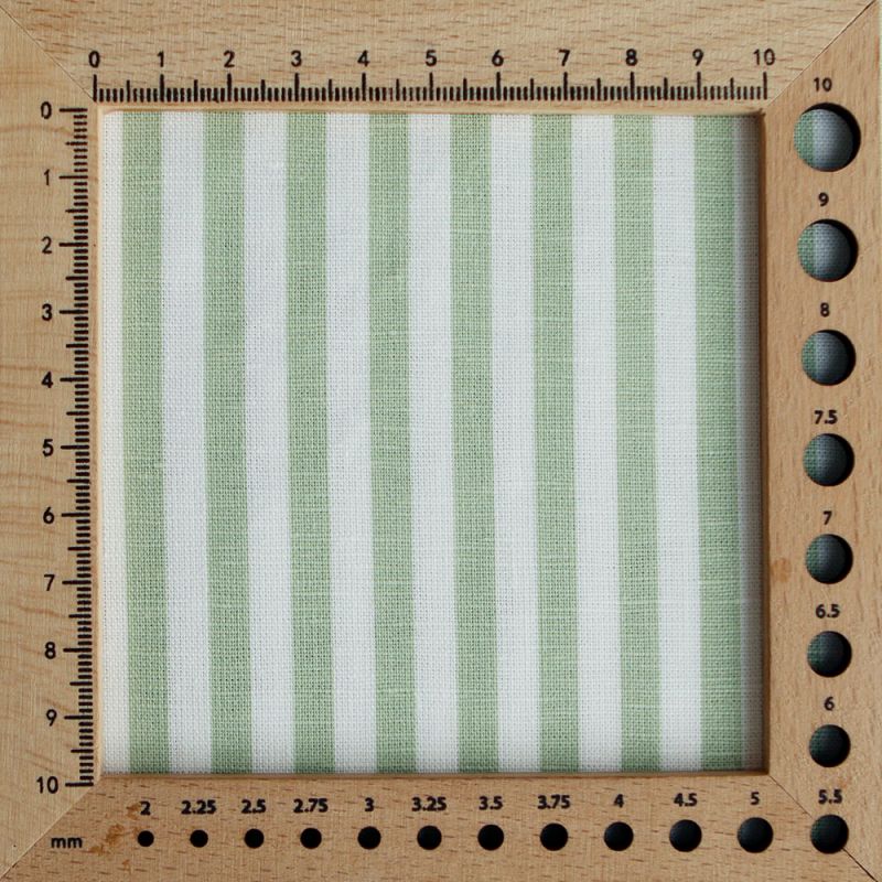 Lucas - Tissu lin coton rayures 6mm blanc lait et vert amande