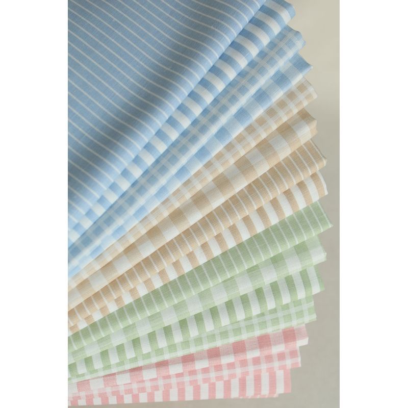 Paul - Tissu lin coton quadrillage 6mm blanc lait et vert amande