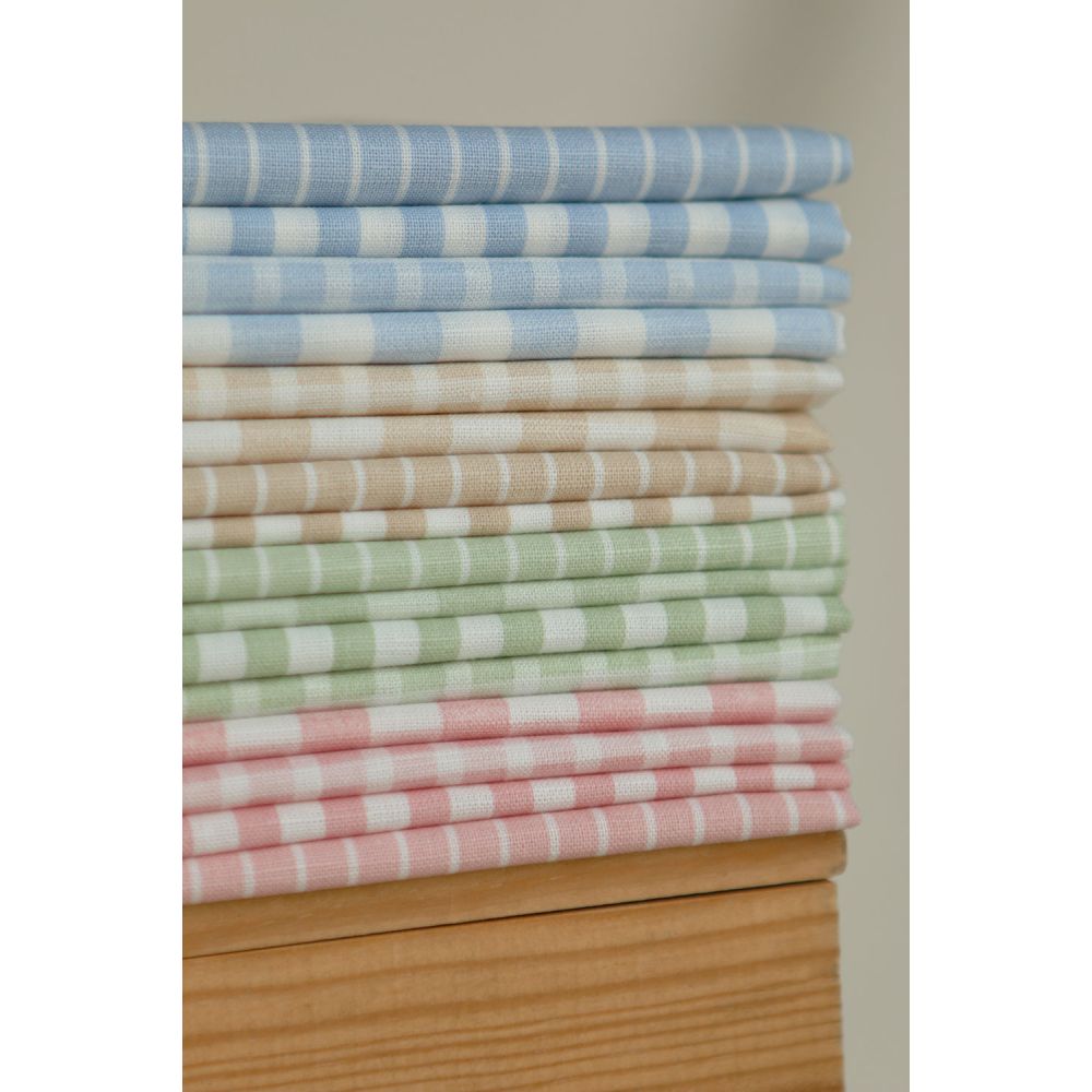 Lucas - Tissu lin coton rayures 6mm blanc lait et vert amande