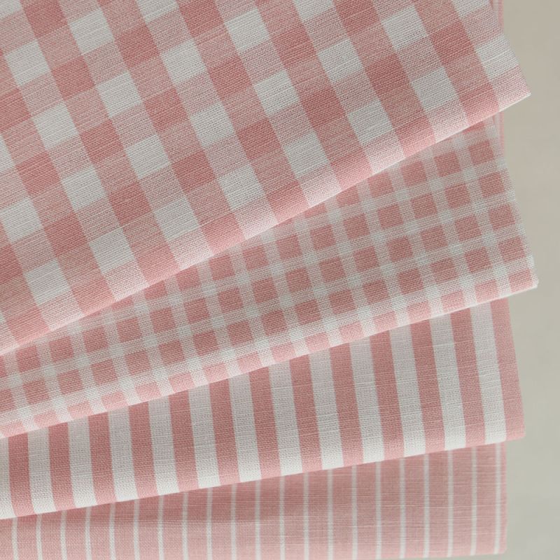 Lucas - Tissu lin coton rayures 6mm blanc lait et rose blush