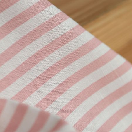Lucas - Tissu lin coton rayures 6mm blanc lait et rose blush Lucas - Tissu lin coton rayures 6mm blanc lait et rose blush