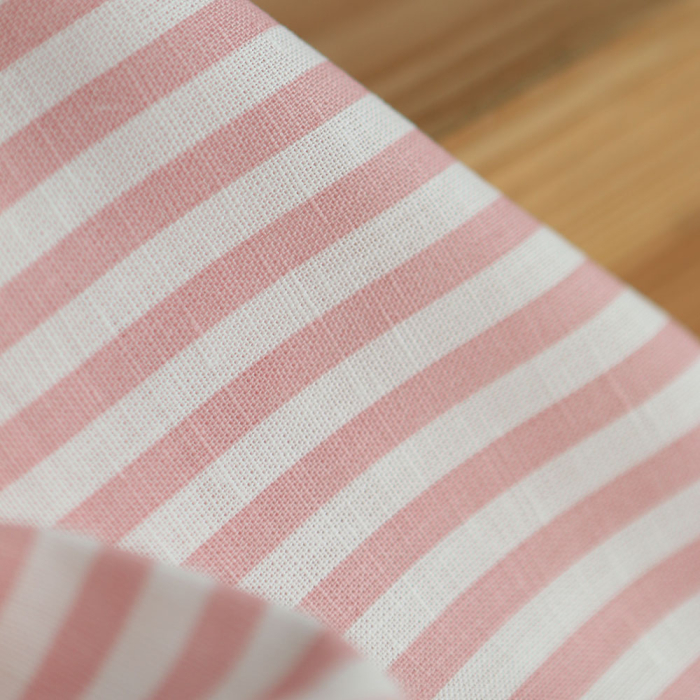 Lucas - Tissu lin coton rayures 6mm blanc lait et rose blush
