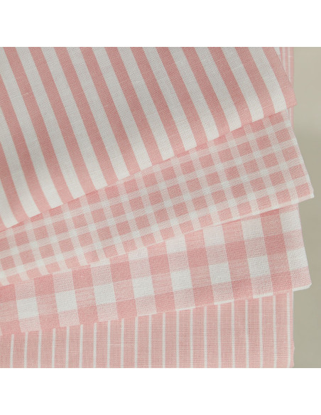 Victor - Tissu lin coton vichy 7mm blanc lait et rose blush