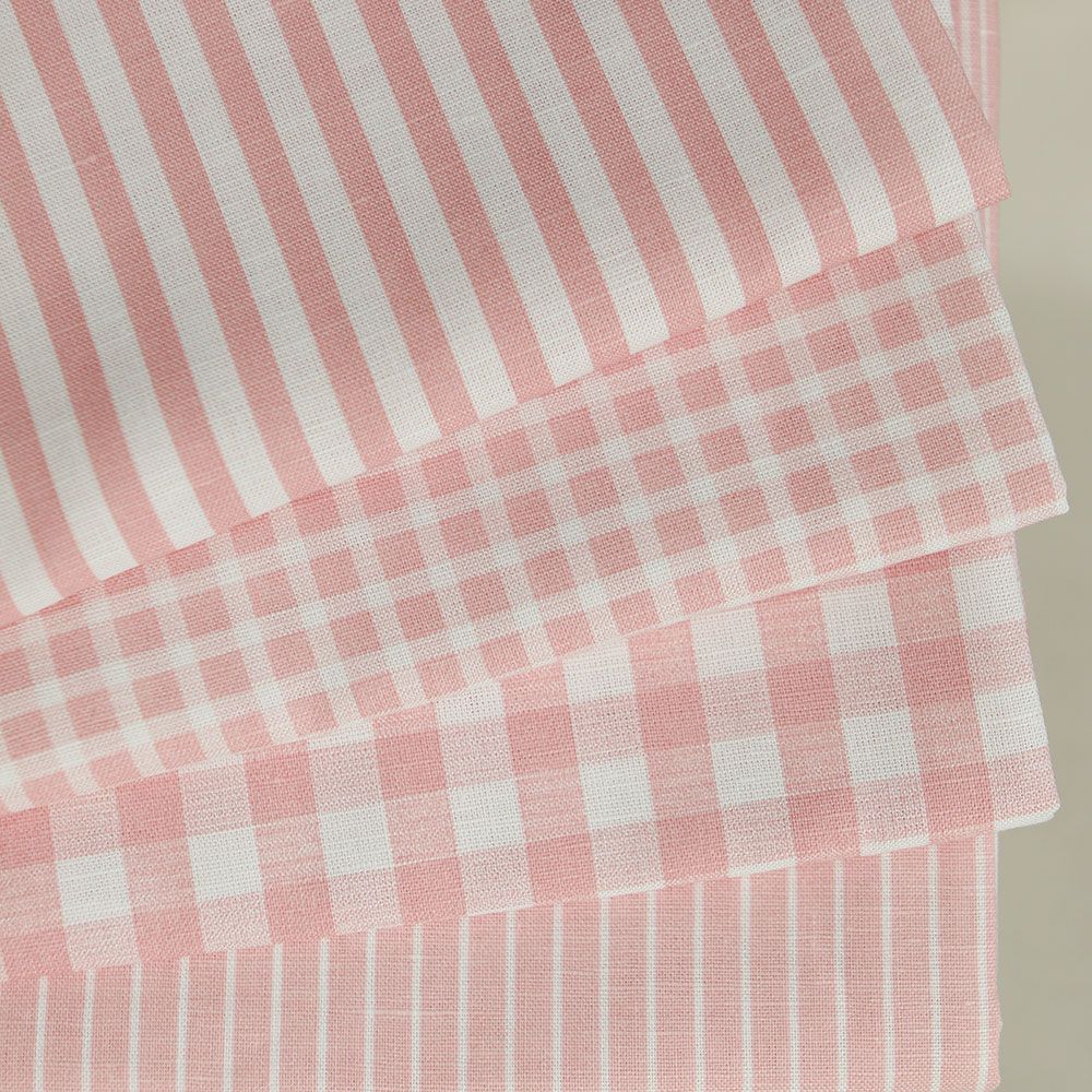 Victor - Tissu lin coton vichy 7mm blanc lait et rose blush