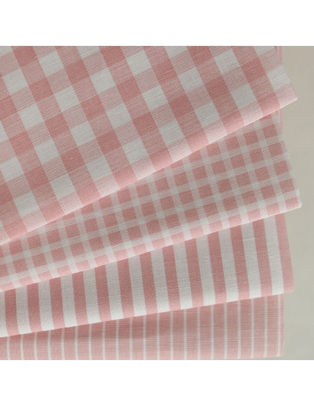 Victor - Tissu lin coton vichy 7mm blanc lait et rose blush