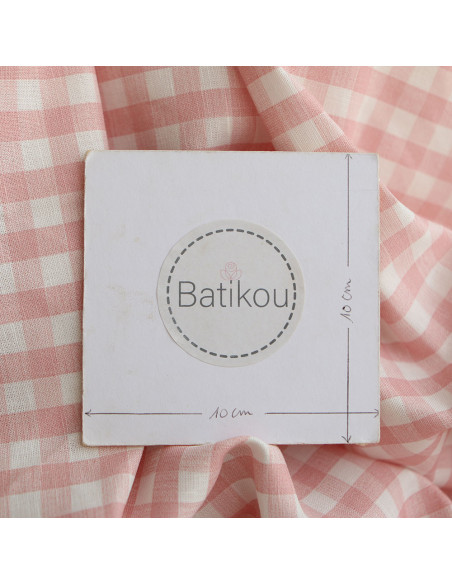 Victor - Tissu lin coton vichy 7mm blanc lait et rose blush