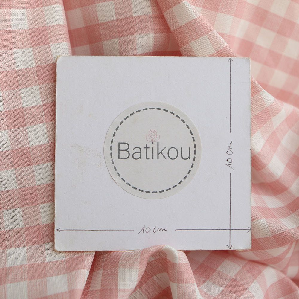 Victor - Tissu lin coton vichy 7mm blanc lait et rose blush