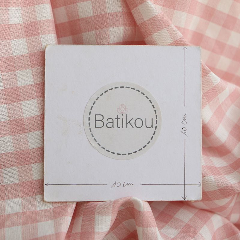 Victor - Tissu lin coton vichy 7mm blanc lait et rose blush