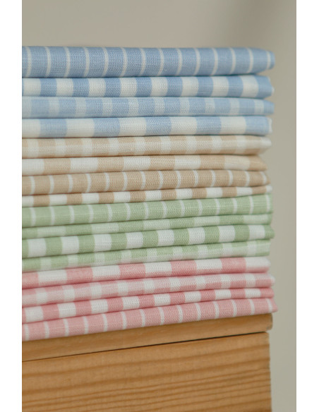 Victor - Tissu lin coton vichy 7mm blanc lait et rose blush